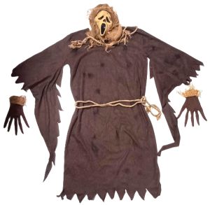 Kids Costumes to Hire - SCREAM Scarecrow - CHILD - mask, x2 gloves, rope belt, brown toga - 5pce